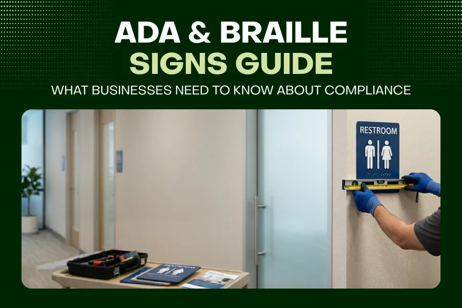 ADA braille signage guide with clear tactile letters and compliant design