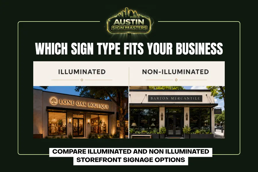 Comparison of illuminated and non illuminated storefront signs
