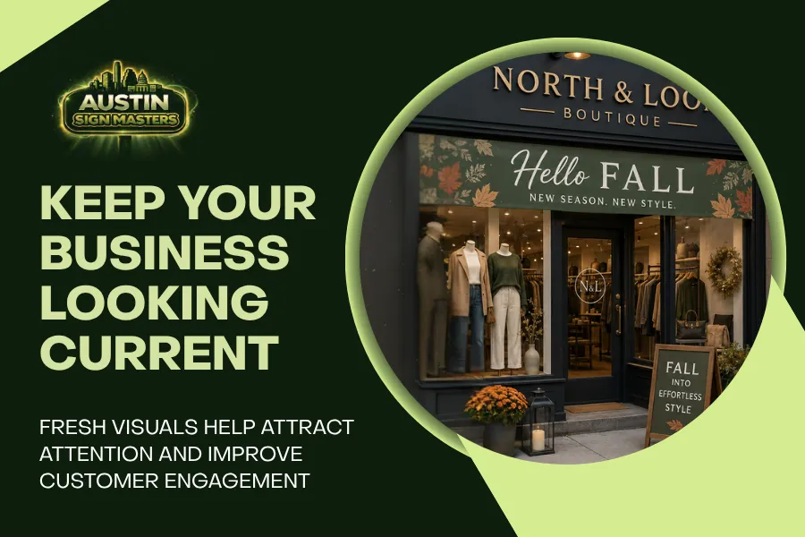 Modern storefront using seasonal business signage to attract customers