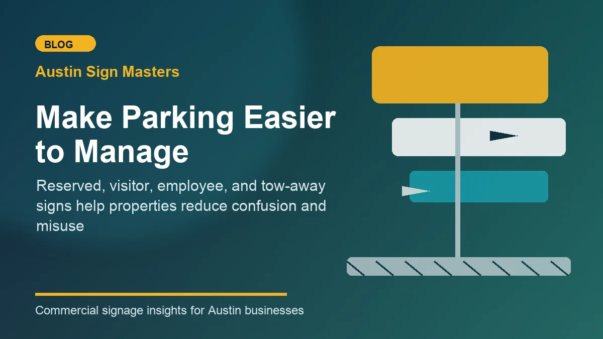 Commercial parking lot signage at an Austin apartment complex organizing visitor and resident parking
