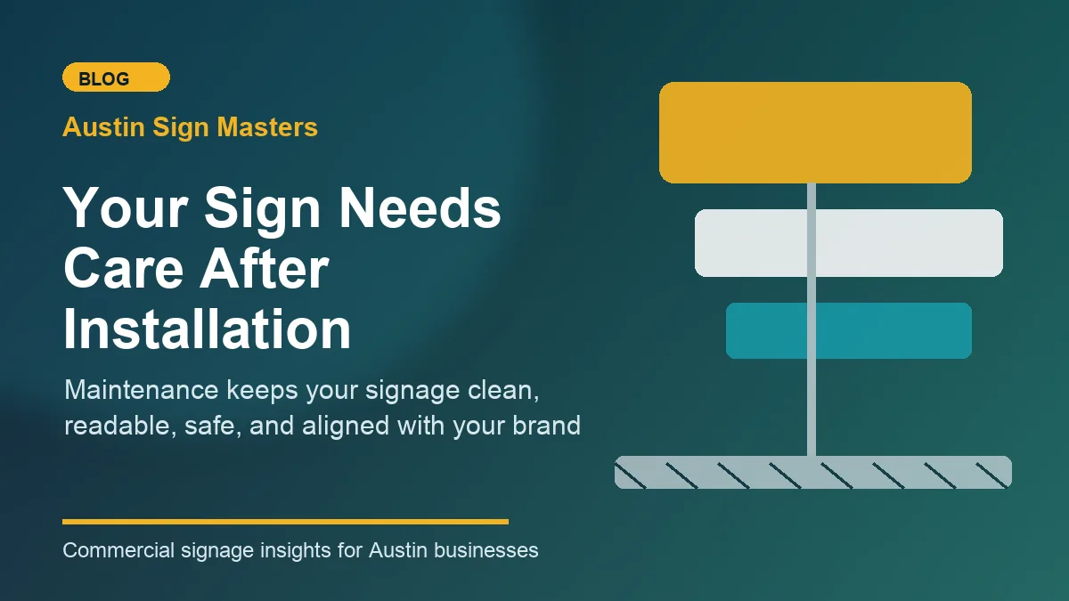 Austin storefront sign being inspected for cleaning, lighting, and structural condition