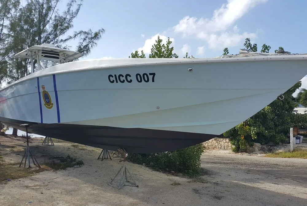 Boat signs Austin - marine-grade registration number lettering installed on a boat hull