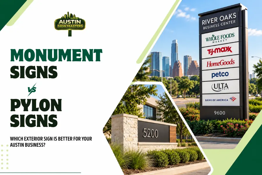 Monument signs vs pylon signs for businesses in Austin Texas