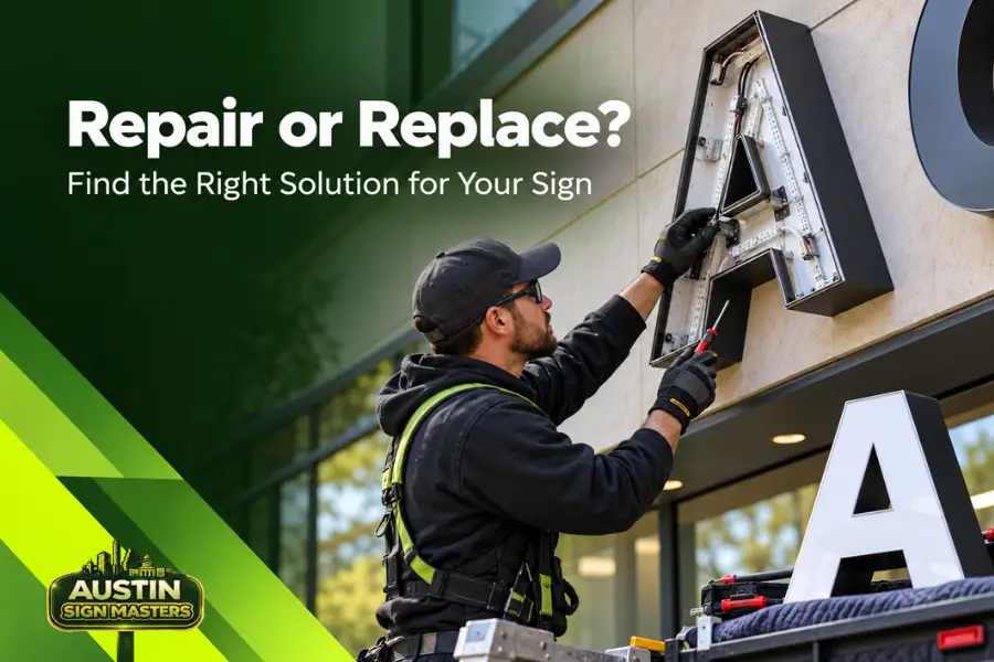 Business sign repair versus replacement in Austin TX